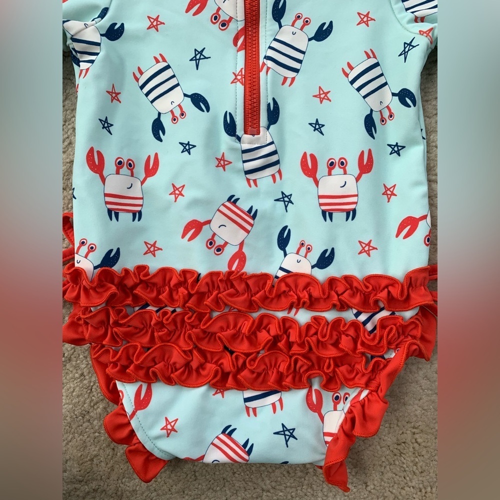 Caden Lane Size 18-24 Months Red, White, Blue Crab Swimsuit & Bamboo Headband - Picture 6 of 8